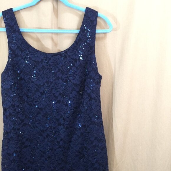 Scarlett Dress Formal Stretch Lace Sequins Sleeveless Navy Knee Length Size 12 - Picture 4 of 4
